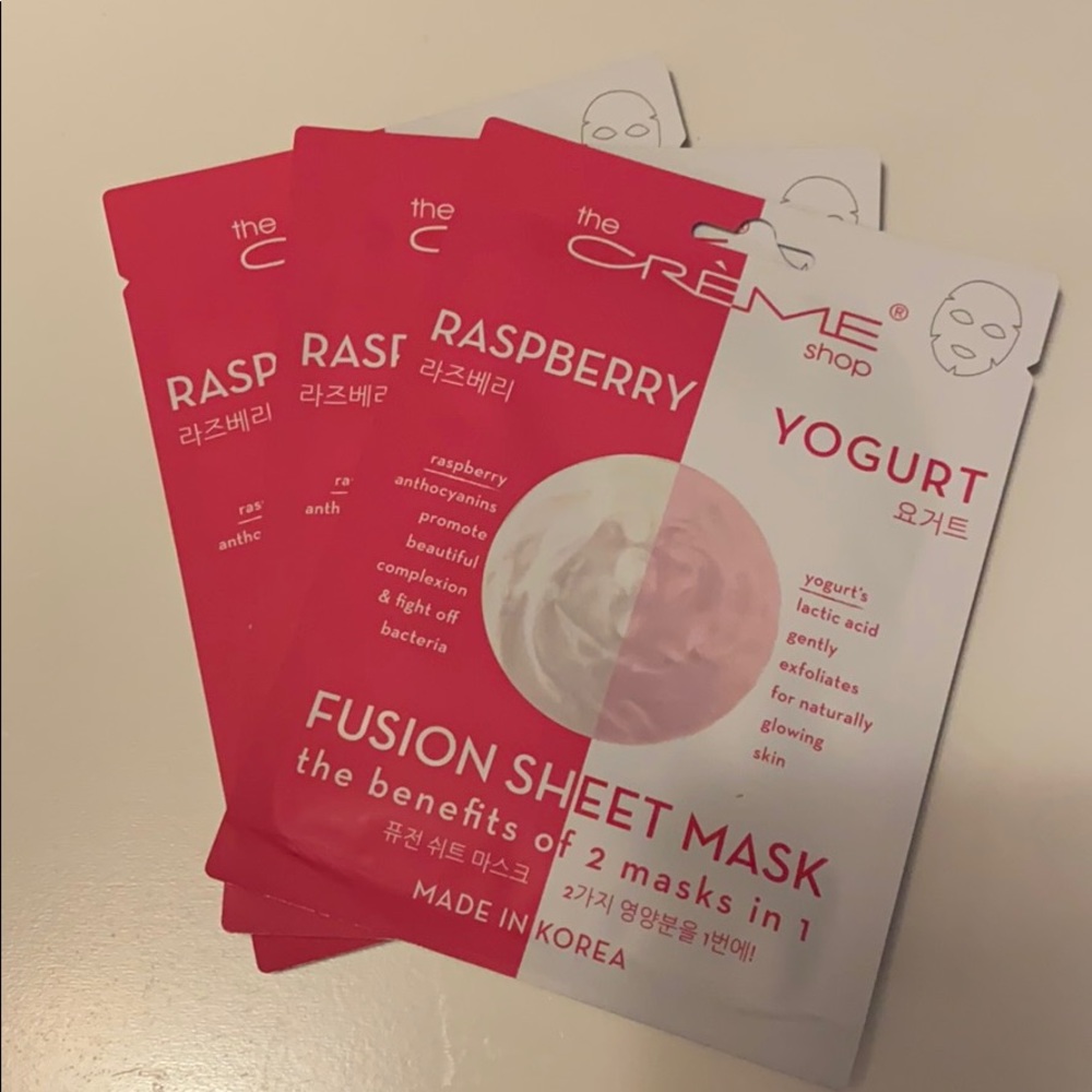The Crème Shop Raspberry and Yogurt sheet masks